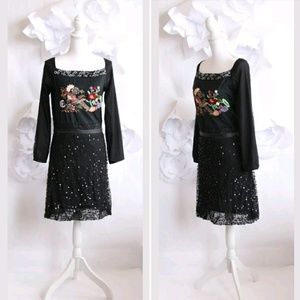 DESIGUAL Boho Embroidered Black Dress M NWT